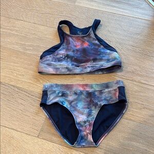 Athleta Girl navy blue & purple Tie Dye Kids Swim Set size Medium / 8-10